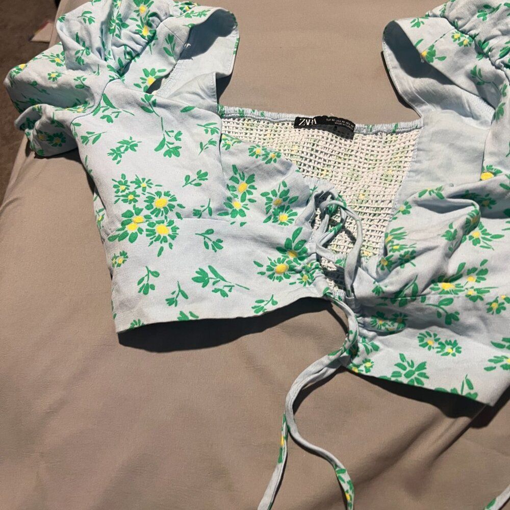 NWT Zara DAISY Floral LINEN BLEND CROP TOP Floral‎ Summer Bra Bralette Festival - Picture 7 of 10